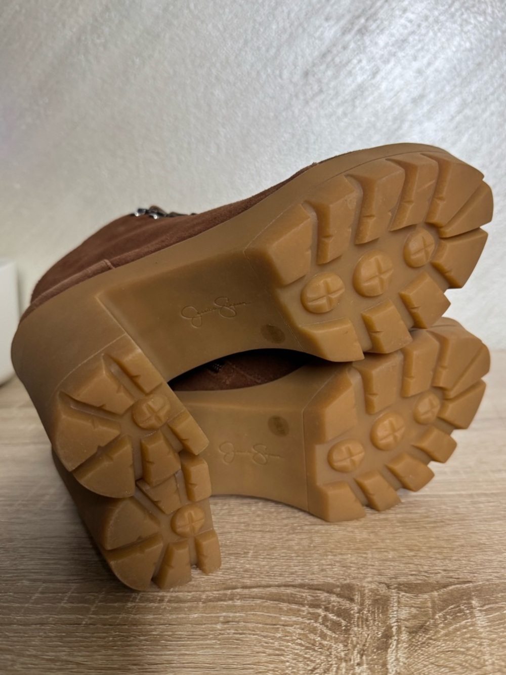 Jessica Simpson Mistah 8.5M Nut Brown Suede Heeled Chunky Platform Combat Boots - Picture 7 of 14